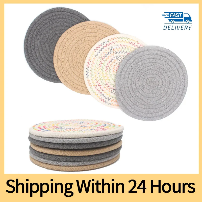 

Cotton Woven Coasters Pot Mat Trivets Hot Pot Holder Round Placemats Heat Resistant Cup Mat Spoon Rest