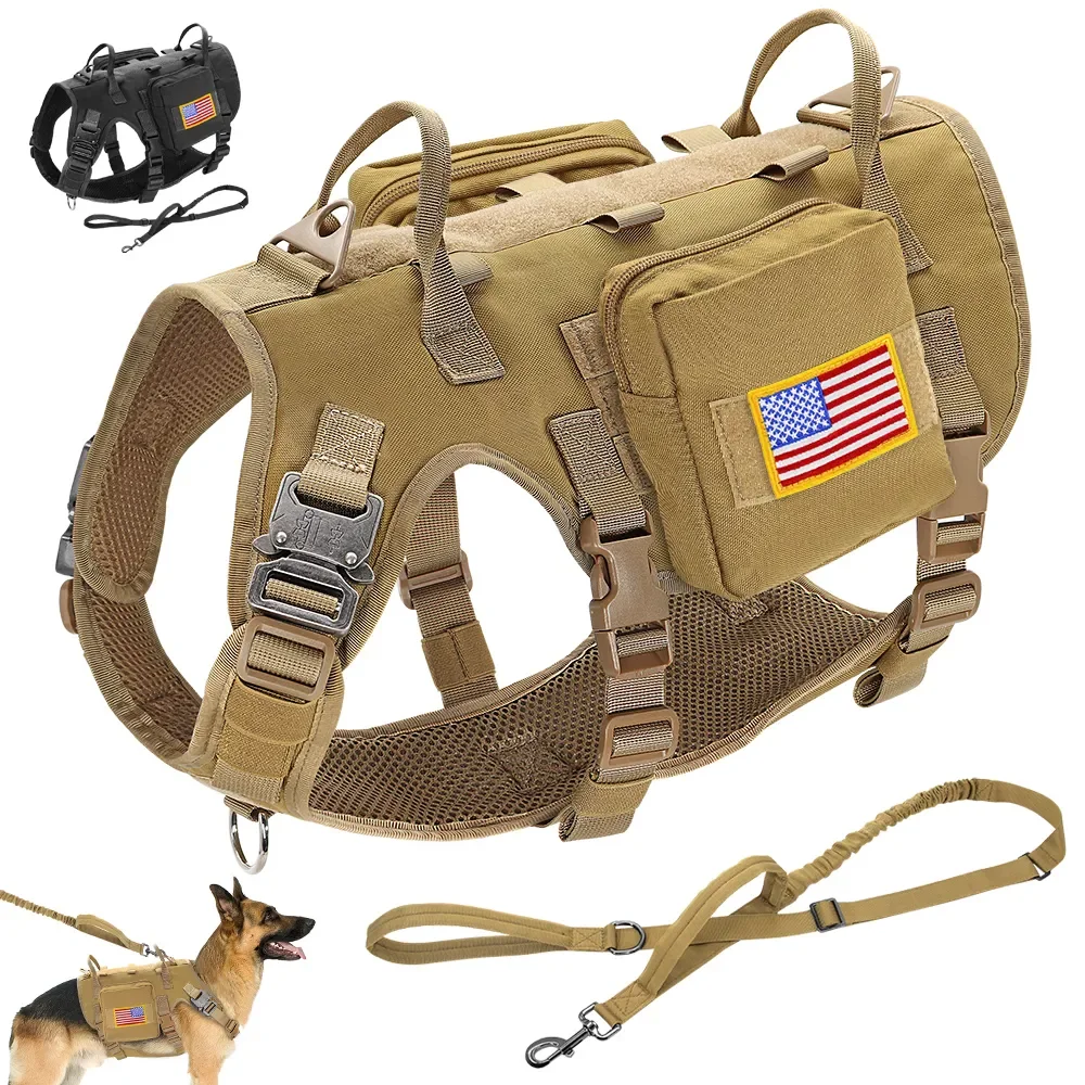 

Тактическая шлейка-поводок для больших собак, военный жилет для домашних питомцев, с ручкой, пакет для средних и крупных собак, немецкая овчалка
