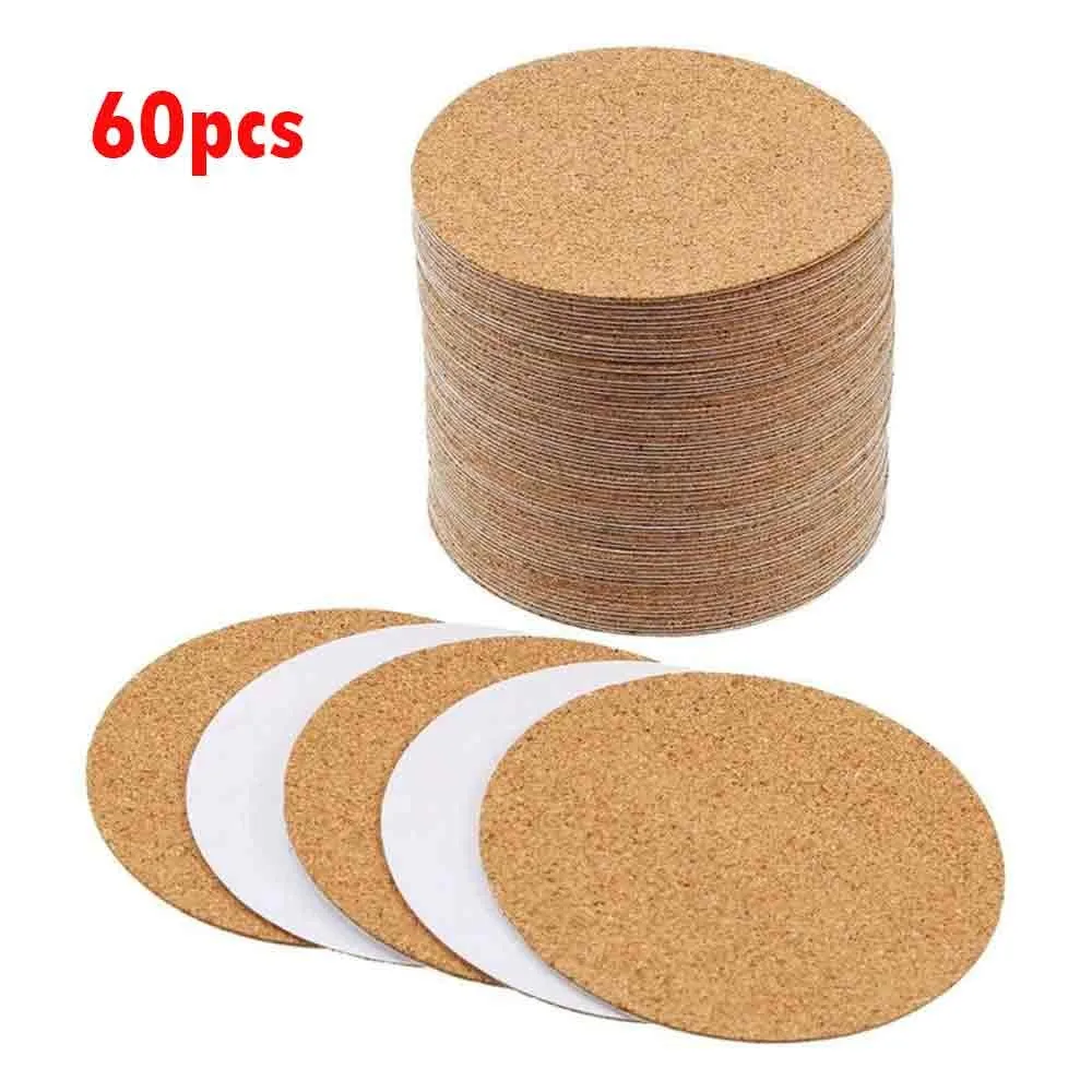 

60pcs Cork Coasters Cork Backing Sheets Adhesive Cork Coaster Round For Coasters Christmas Home Decorations
