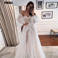 fivsole sexy princess strapless wedding dress puff sleeves 3d flowers tulle bridal gowns vestido de novia robe de mari%c3%a9e