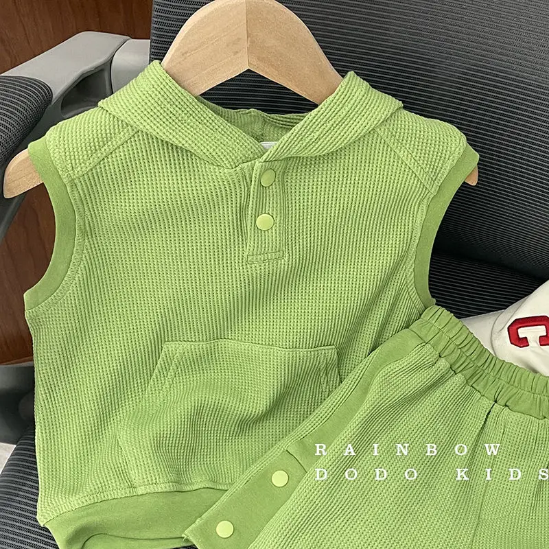 Children's Casual Sports Suit Children's Clothing 20222 Summer Boys and Girls Waffle Sleeveless Vest Top Shorts