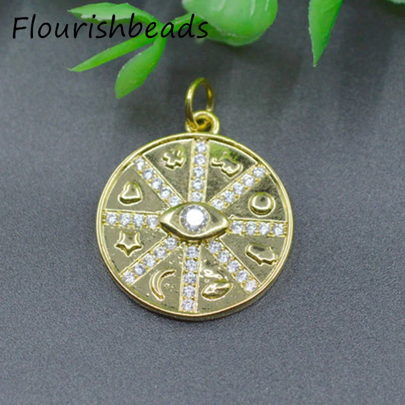 

Fashion Design Nickel Free Anti Fading Gold Plated Evil Eye Hamsa Hand Round Charms for DIY Jewelry Necklace Making 20pc Per Lot