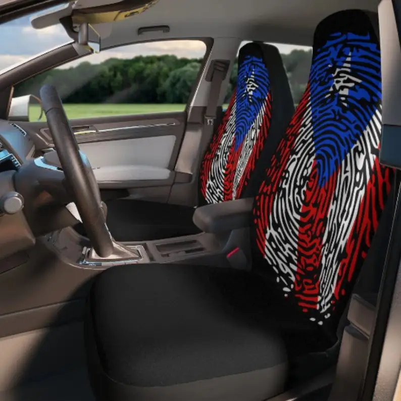 

Puerto Rico Flag Finger Print Car Seat Covers, Puerto Rican Flag Car Accessories For Men, Front Seat Covers