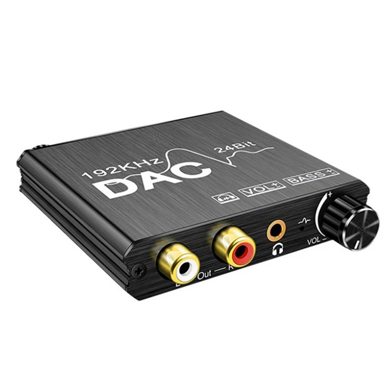 192Khz Digital To Analog Audio Converter With Bass And Volume Control SPDIF/Optical/Coaxial Stereo
