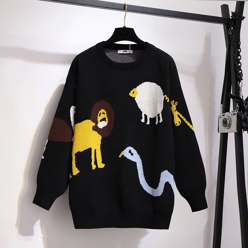 

300kg large women's dress fat sister mm2022 spring sweater, cartoon top, long sleeve bottomed sweater