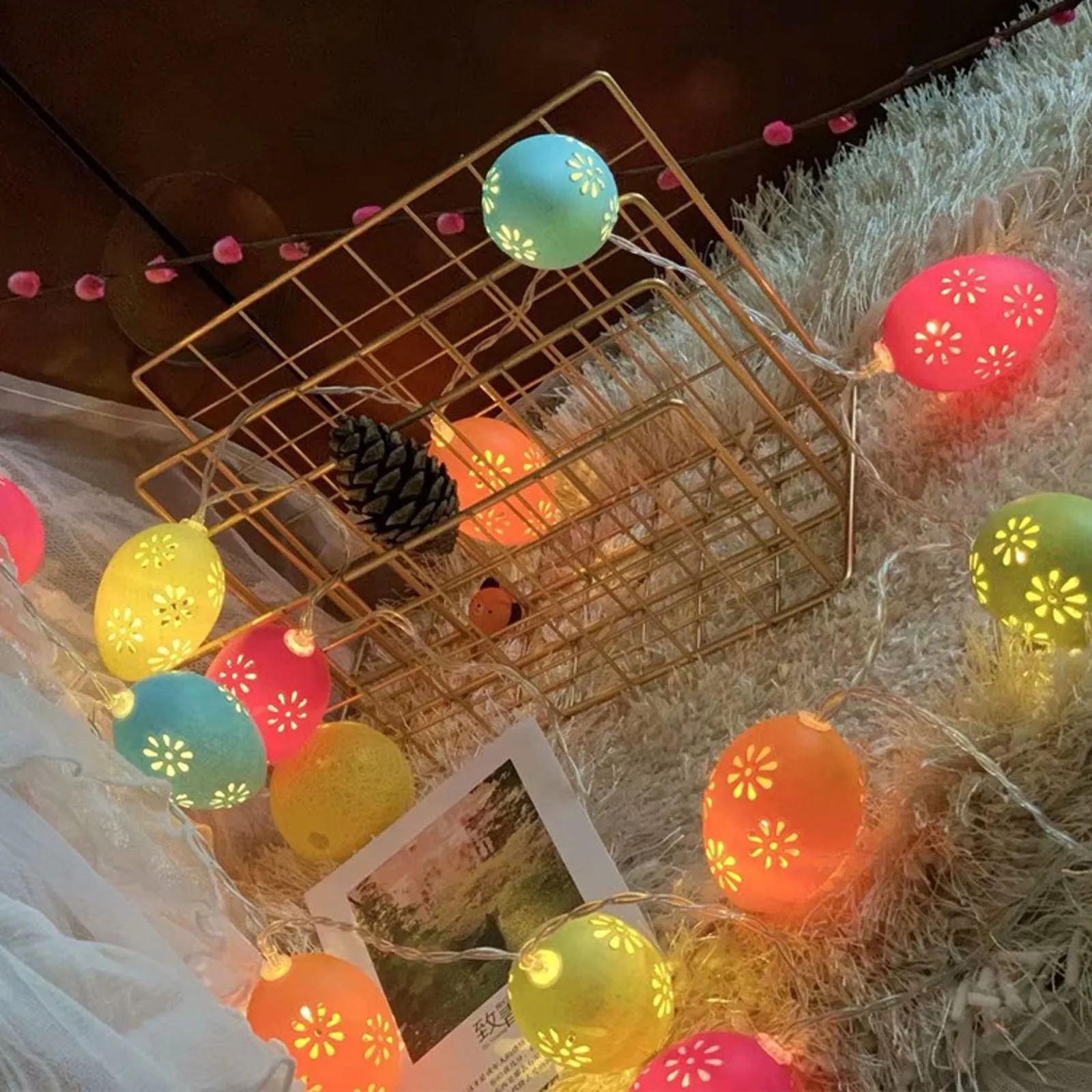

1.5/3/6M Led Light Easter Decorations For Home Easter Eggs Hanging Wedding Decor Happy Easter Gift Ornaments House Decor #Z
