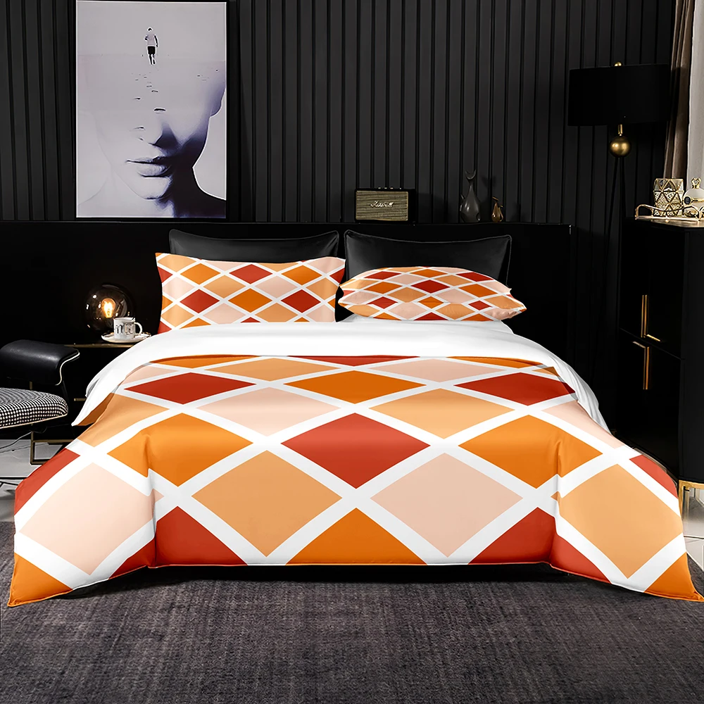 Light Yellow Bedding Set Blue Sharp Corners Pattern Duvet Cover Bedclothes 2/3pcs Premium for King Queen Full Size Bedroom |