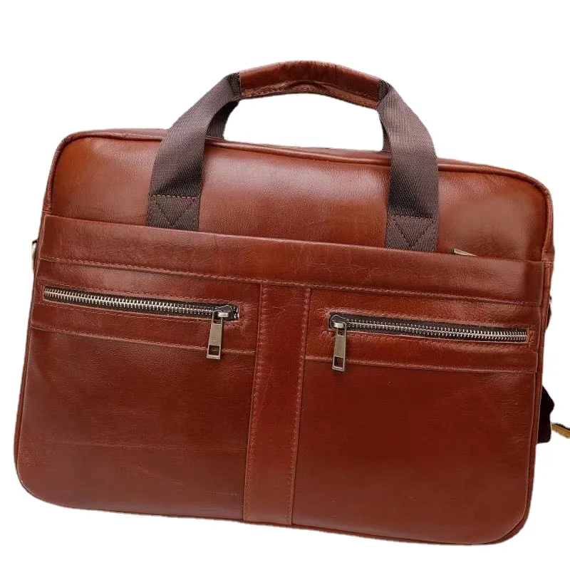 Men's Leather Briefcase Business Men's Baotou Layer Cowhide Laptop Bag Single Shoulder Crossbody Bag  laptop bags for men 2023