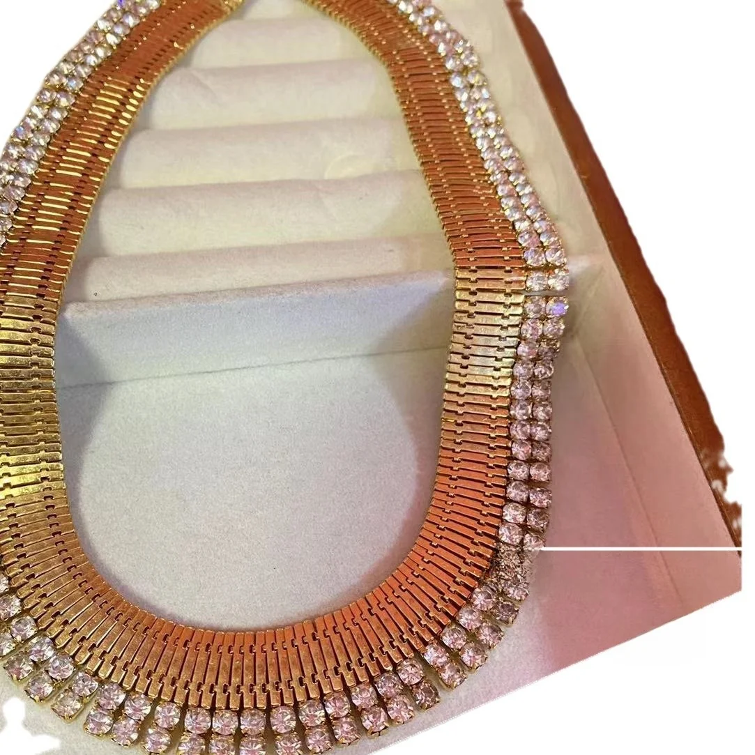 Necklace Middle Ancient Vintage Accessible Luxury Temperament Clavicle Chain Gold Wide Zircon Elegance Ancien... |