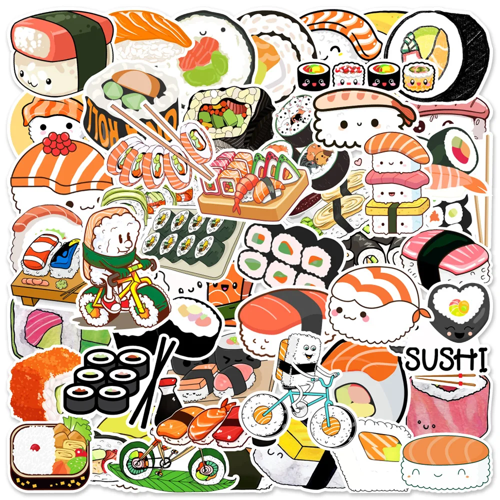 

50 pcs /pack Kawaii Sushi Big Size Waterproof Decorative Cups suitcase Decoration Stickers