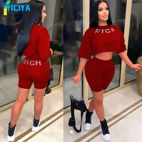 yiciya womens tracksuit sexy navel exposed red letter hot brick suit round neck middle sleeve leisure two piece set summer 2022