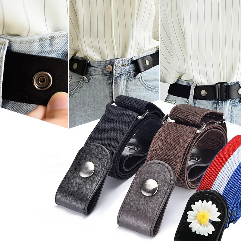 Universal Buckle Free Elastic Waist Buckle Free Jeans Pants Women's and Men's Belt Invisible Traceless Jeans Belt