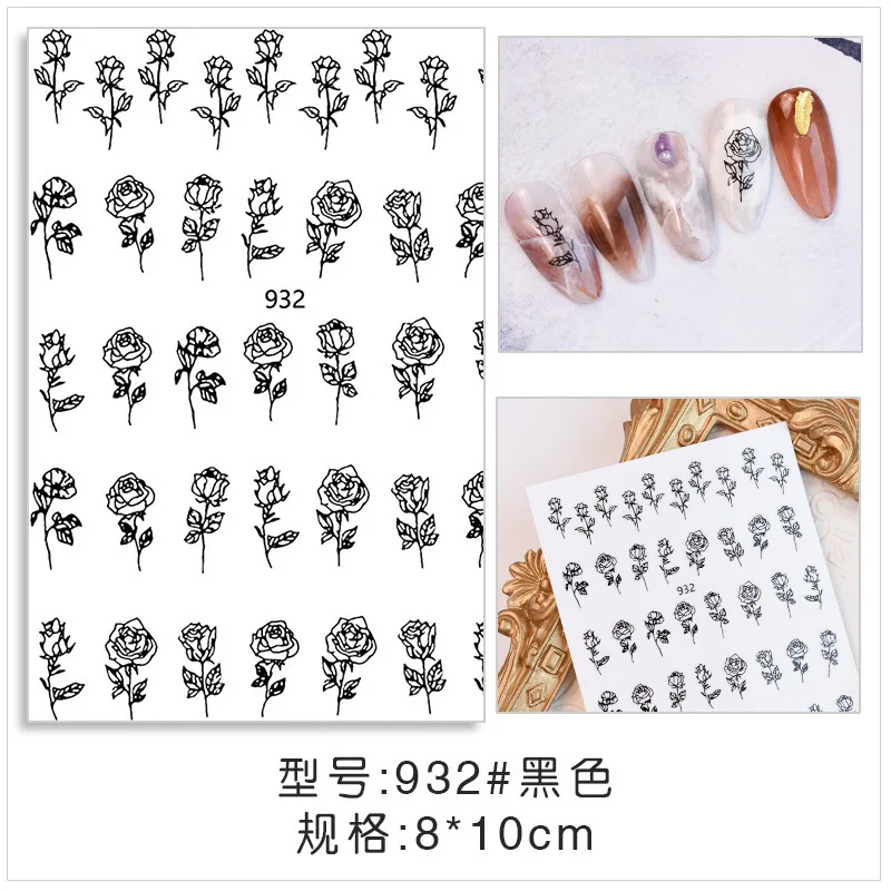 

3D Floral Nail Art Sticker Rose Flower Nail Sticker Designer Girl Leaf Nail Art Decoration Slider Nail Art Sticker