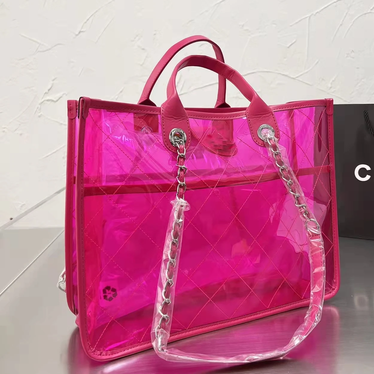 

22SS Summer New Stitched Colorful PVC Stitched Leather Handle Ladies Beach Bag Designer Shoulder Bag Shopping Bag CC Handbag