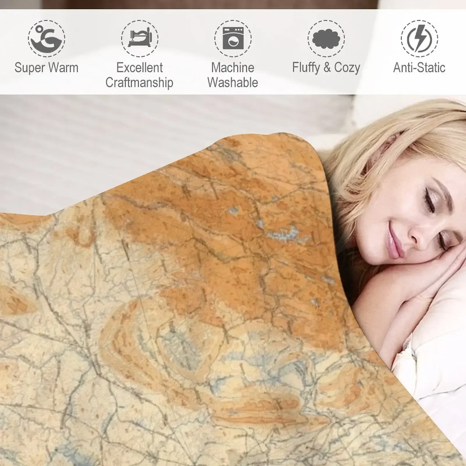 Геологическая карта старого Нью-Джерси (1888) Винтажное одеяло NJ Topography Atlas для