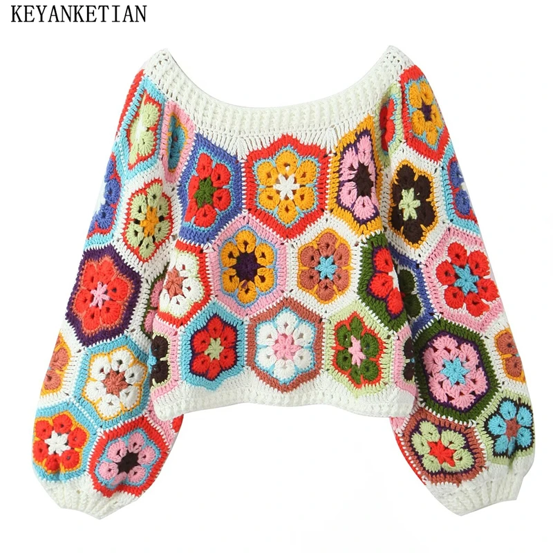 KEYANKETIAN осень/зима новый праздничный ветровой вязаный крючком свитер с цветочным