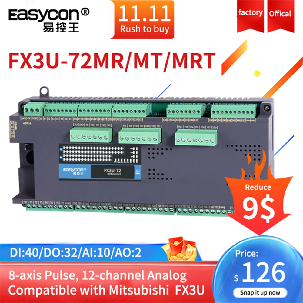 

FX3U-72 MT/MR/MRT 10AI 2/6AO настраиваемый программируемый логический контроллер 40DI 32DO PLC для контроллера ЧПУ для сенсорного экрана HMI