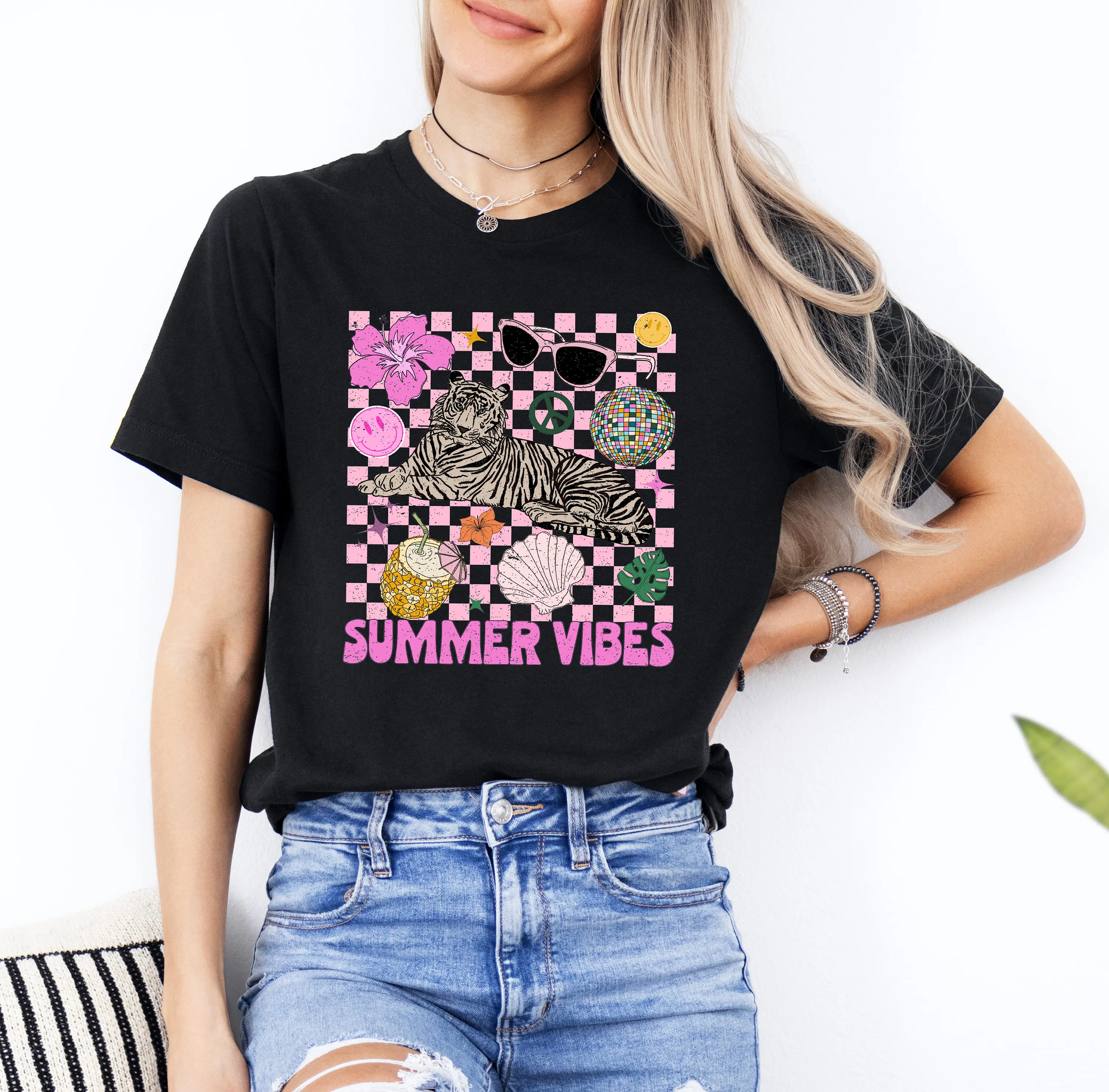 Футболка Summer Vibes в клетку милая футболка Hello Lovers Tiger Retro s RTR395
