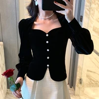 2022 spring new black short shirt long sleeved women waist slimming top fashion light luxury shirt fashion clothes boutique