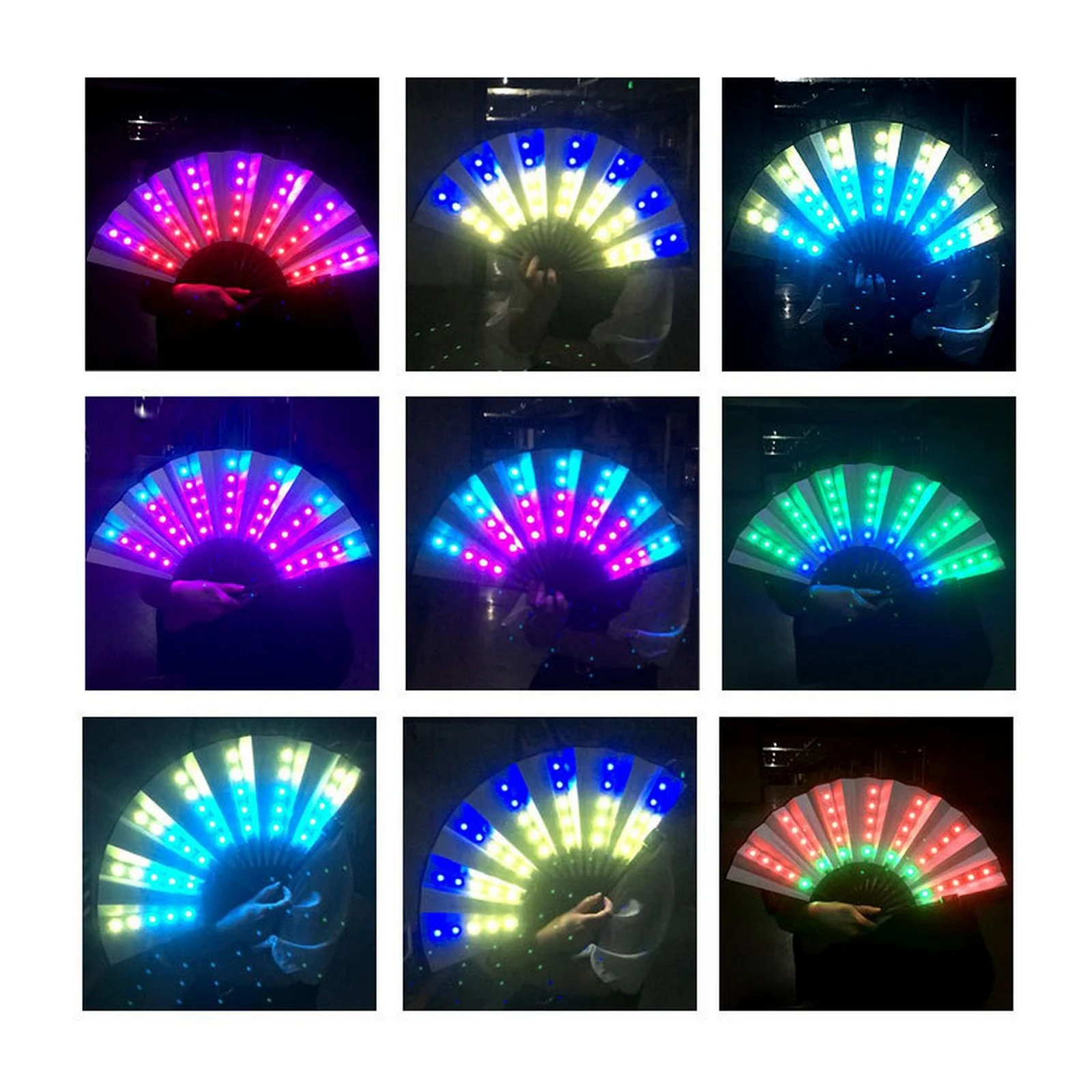 

Chinese Style Folding Fan Colorful Chinese Hand Held Folding Fan for Party/Dance LED Paper Fan with LED Light and Remote Control