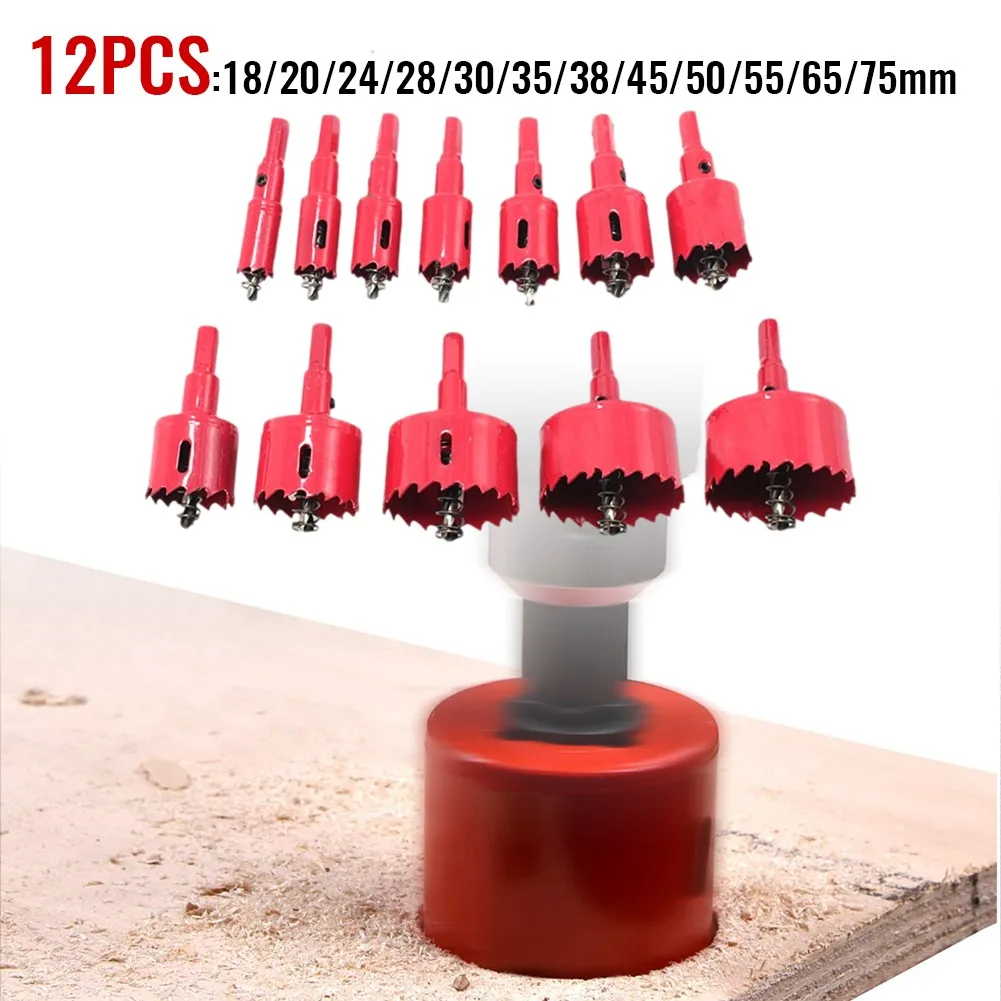 

12pc 18 To75mm Metal Hole Saw M42 BiMetal Hole Saw Cutter Drill Bit For Wood Plaster Gypsum Board Woodworking Drill Bits