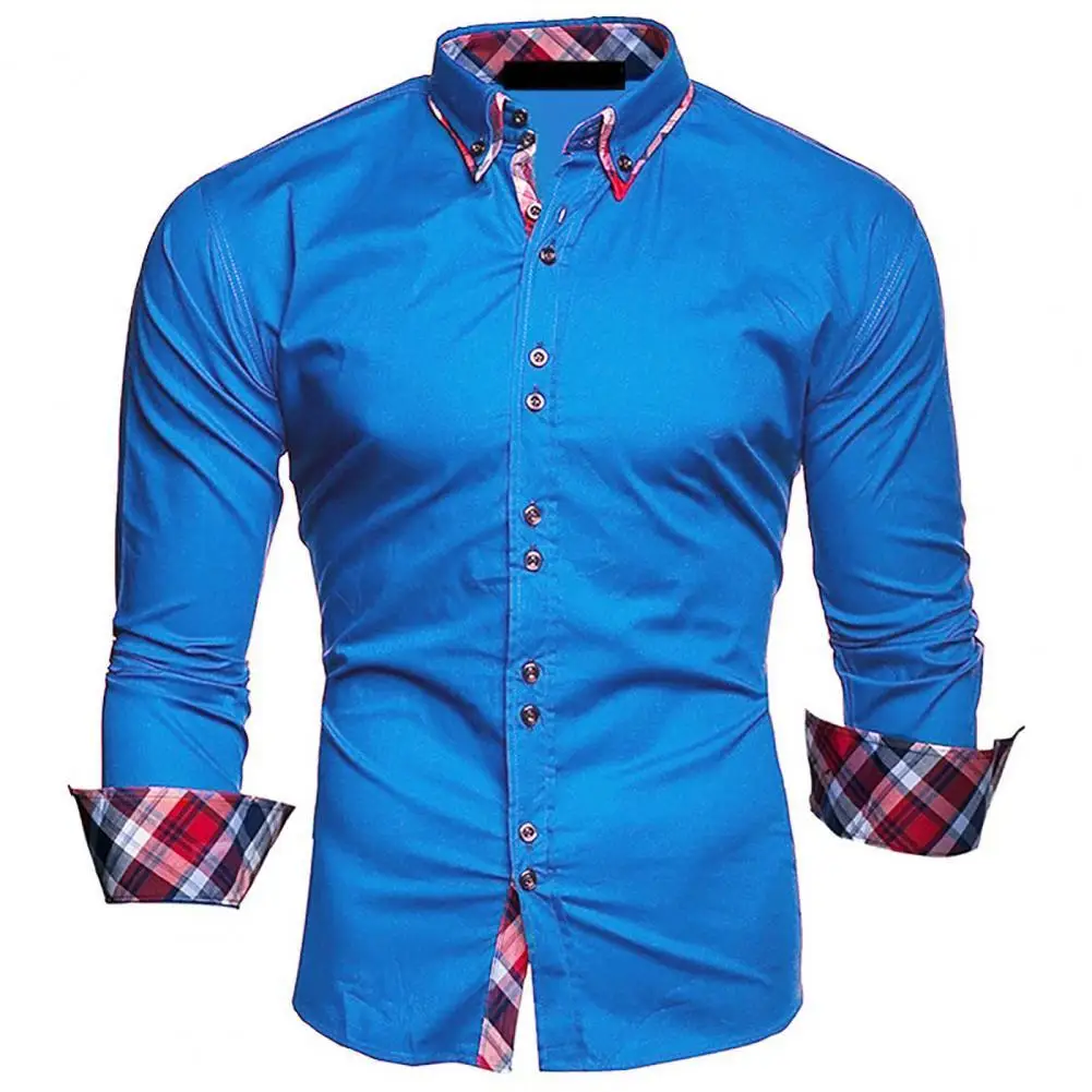 

Строгая Женская быстросохнущая Мужская рубашка контрастных цветов, строгий клетчатый Мужской Топ, деловые рубашки