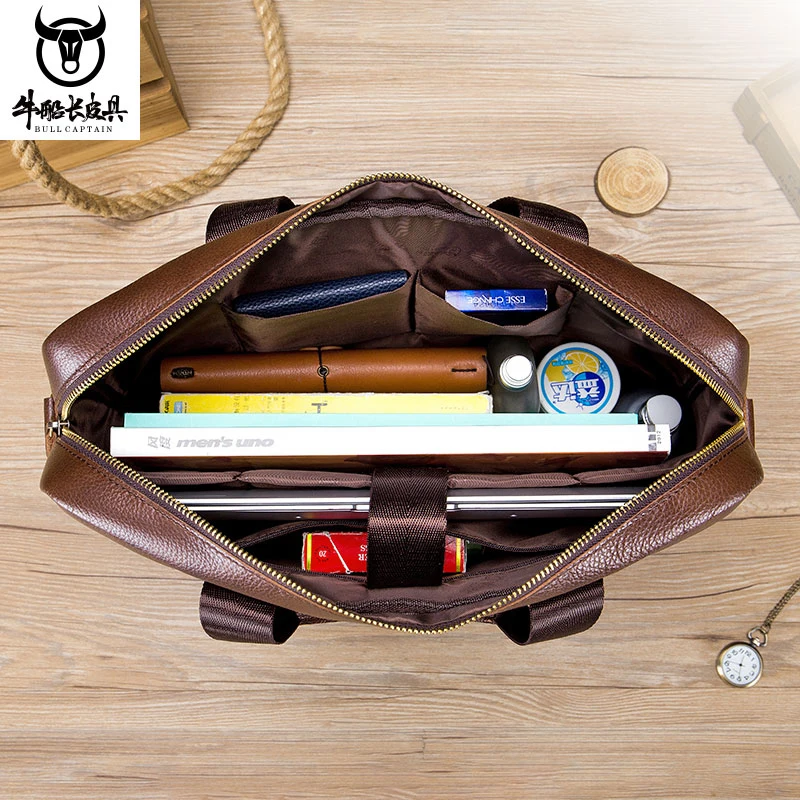 BULLCAPTAIN Men's Briefcase Men's Business Bags Can Be Used For 14-Inch Laptop Leather Shoulder Messenger Bag's Office Handbag