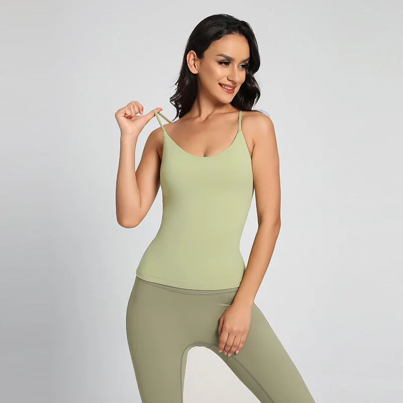 

Топ женский без рукавов для фитнеса и йоги, Однотонная рубашка телесного цвета с нагрудными подушечками, дышащий жилет для воркаута и бега, ...