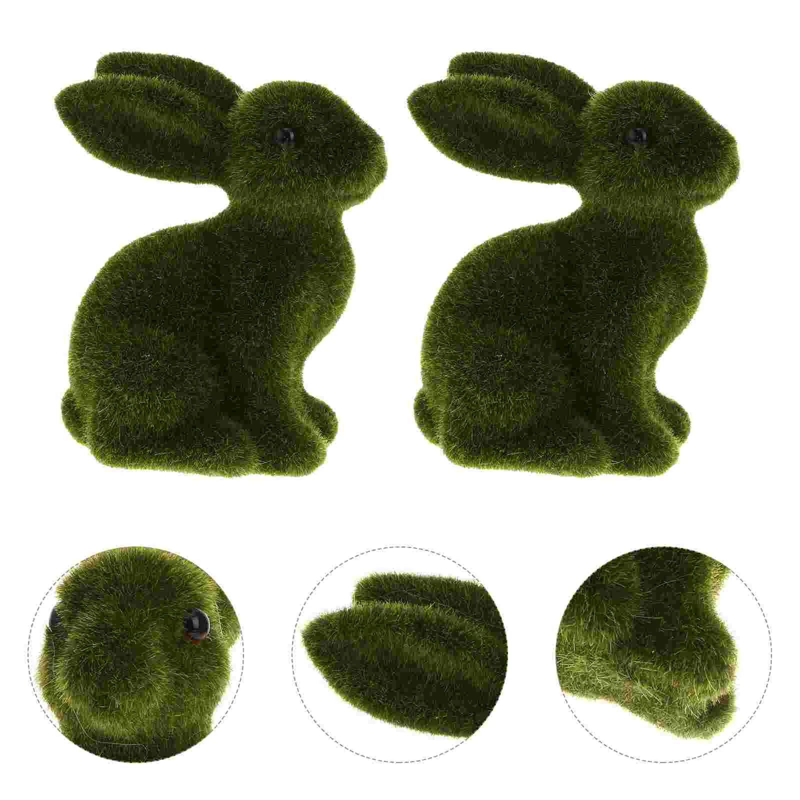 

2 PCS Toy Bunny Easter Rabbit Figurine Animal Landscape Decor Miniature Figures Desktop Flocked Accessories Flocking Simulation