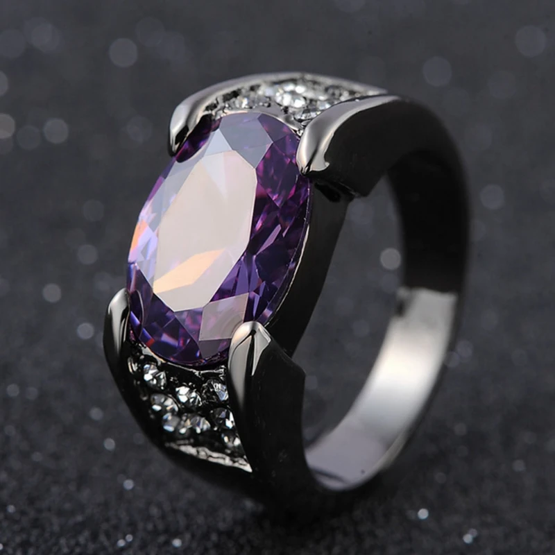 

Milangirl Zircon Inlaid Black Ring Cross Border Men'S Ring Red Purple Crystal Rings Whole Sale Jewelry Size 6-12