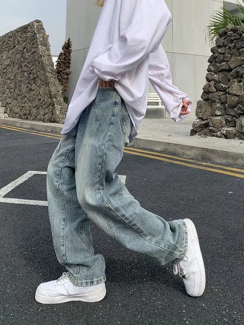 Retro Three-dimensional Cut Straight Jeans Men's Design Sense Niche Ins Tide Brand Drape Couple Pants Men