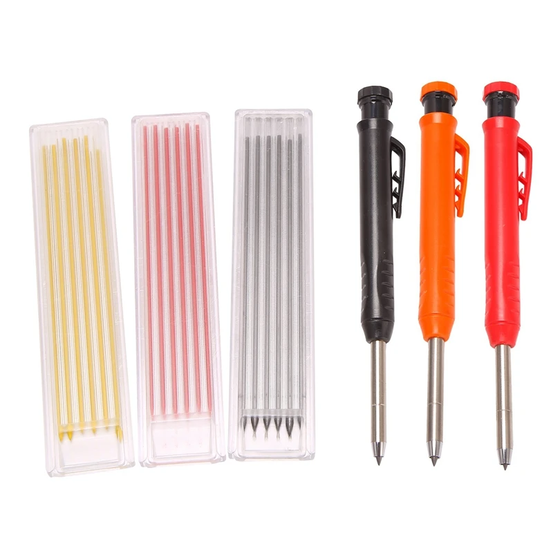 

3 Solid Woodworking Pencils With 18 Refills, Marking Tool With Built-In Sharpener, Suitable For Woodworking Architects