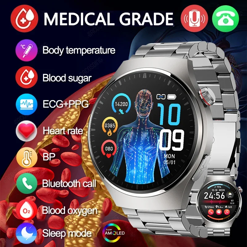 Мужские Смарт-часы с измерением уровня сахара в крови и температуры тела