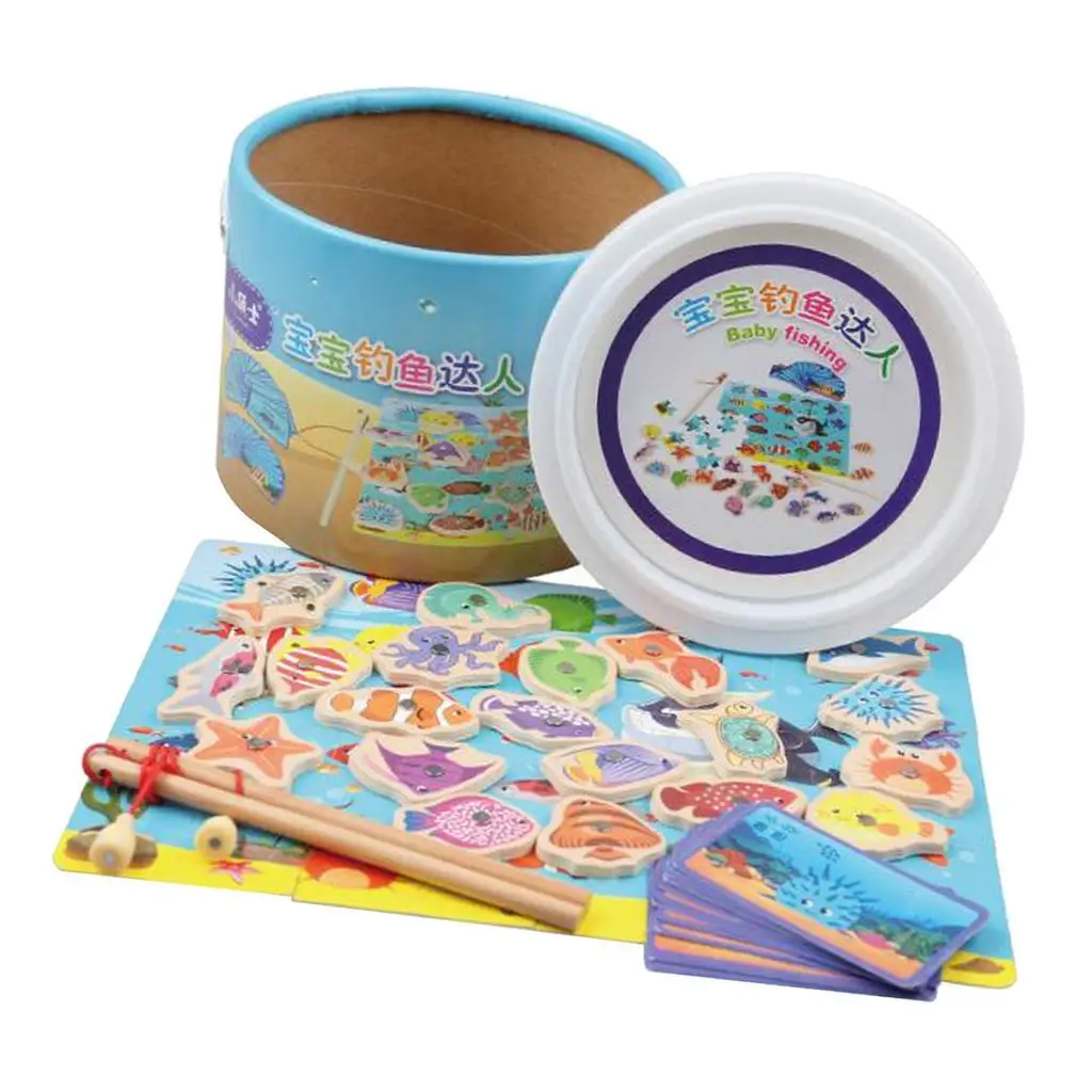 

Fishing Toys For Kids Bath Time - Wooden Floating Fish - Toddler Education Teaching And Learning Colors Sea Animals