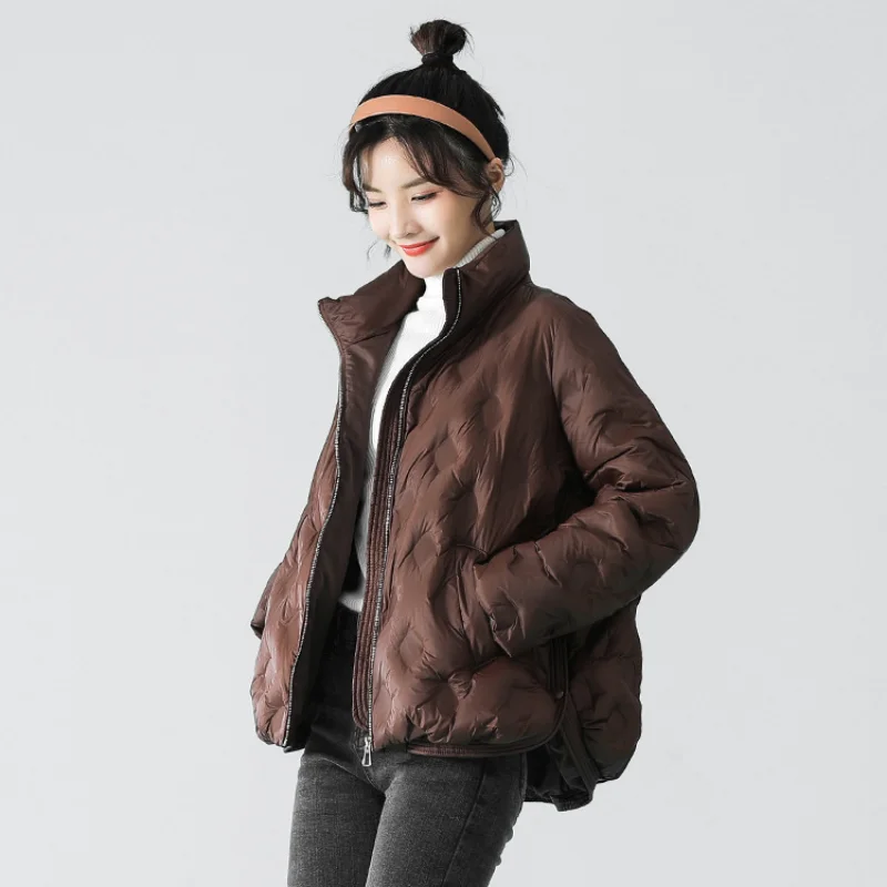 Women White Duck Down Autumn Winter 2022 Short Down Jacket Stand Collar Casual Warm Coat