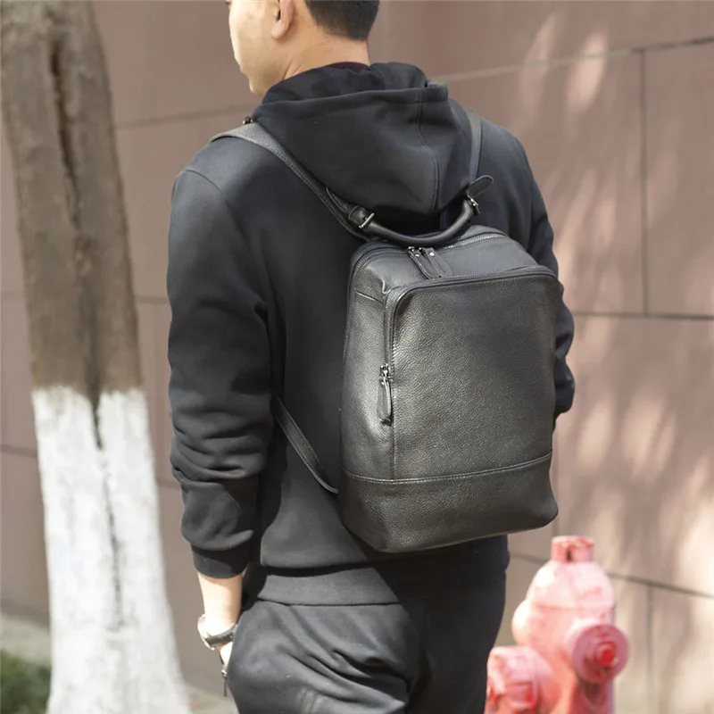 Fashion simple genuine leather men ladies black backpack casual soft cowhide laptop bagpack travel women's luxury bookbag