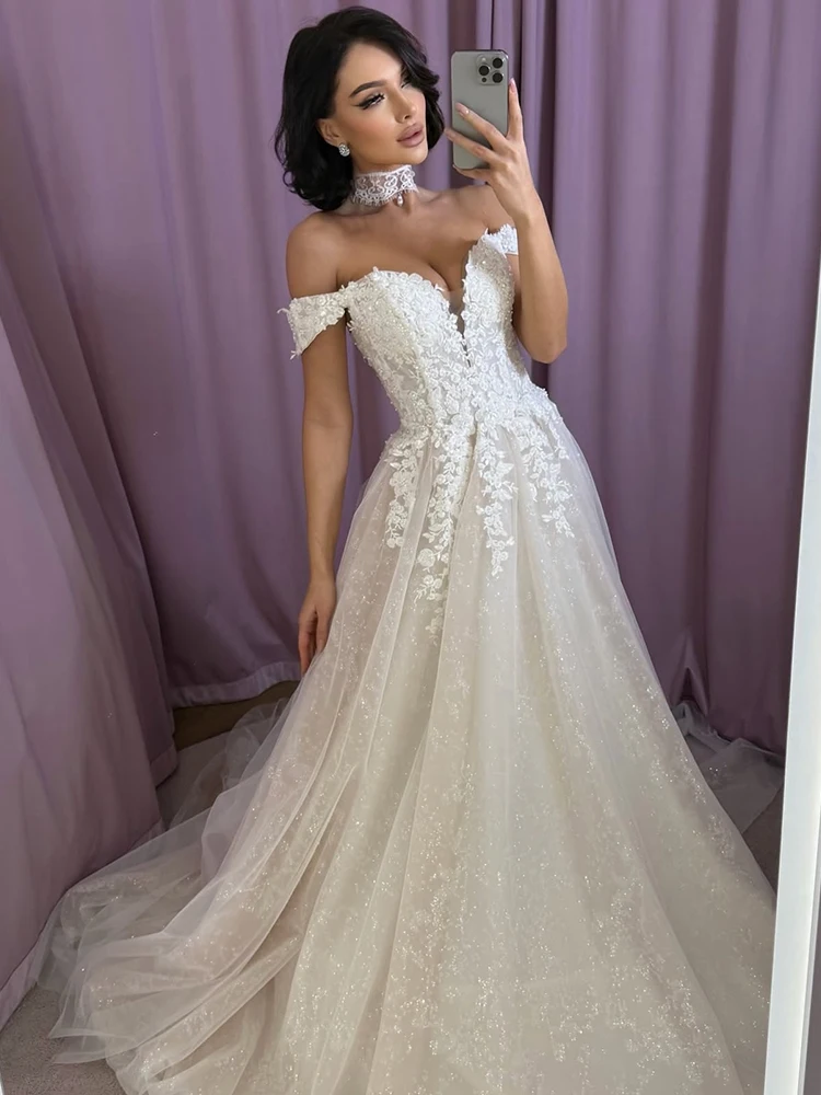 Фото Изящное свадебное платье из органзы с вышивкой, А-силуэт, длина в пол, без рукавов, с вырезом-лодочкой, на заказ, для невесты, Vestido De Novia №4