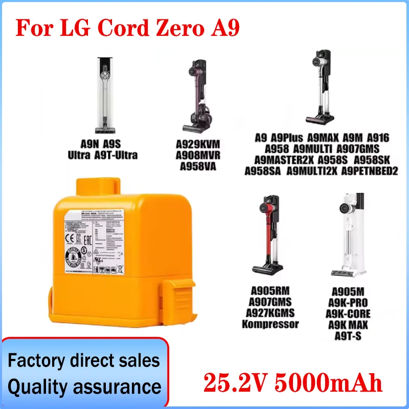 Фото Литий-ионный аккумулятор 5.0 Ач для LG Cord Zero EAC63382204 A9, A9MAX, A9T-Ultra, P9, A9K-CORE, A9K-PRO, A9N, A9M, A9 Plus, LG A905RM, A902RM №2