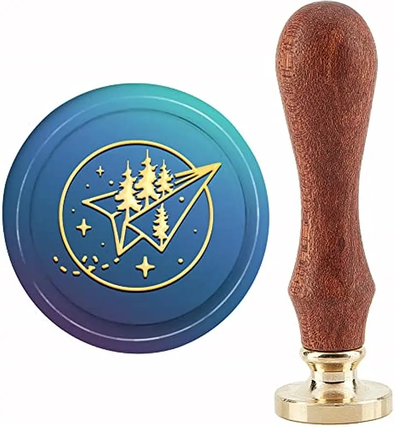 

1PC Paper Airplane Wax Seal Stamp Forest Sealing Wax Stamps 30mm Retro Vintage Removable Brass Stamp Head with Wood Handle