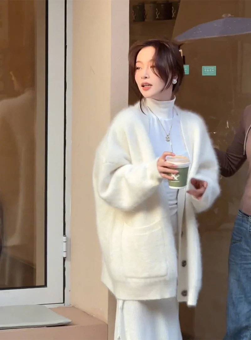 Faux Mink Velvet Korean Sle Soft Glutinous Sweater Women Autumn and Winter New Loose Idle Outer Wear Cardigan Thicken...