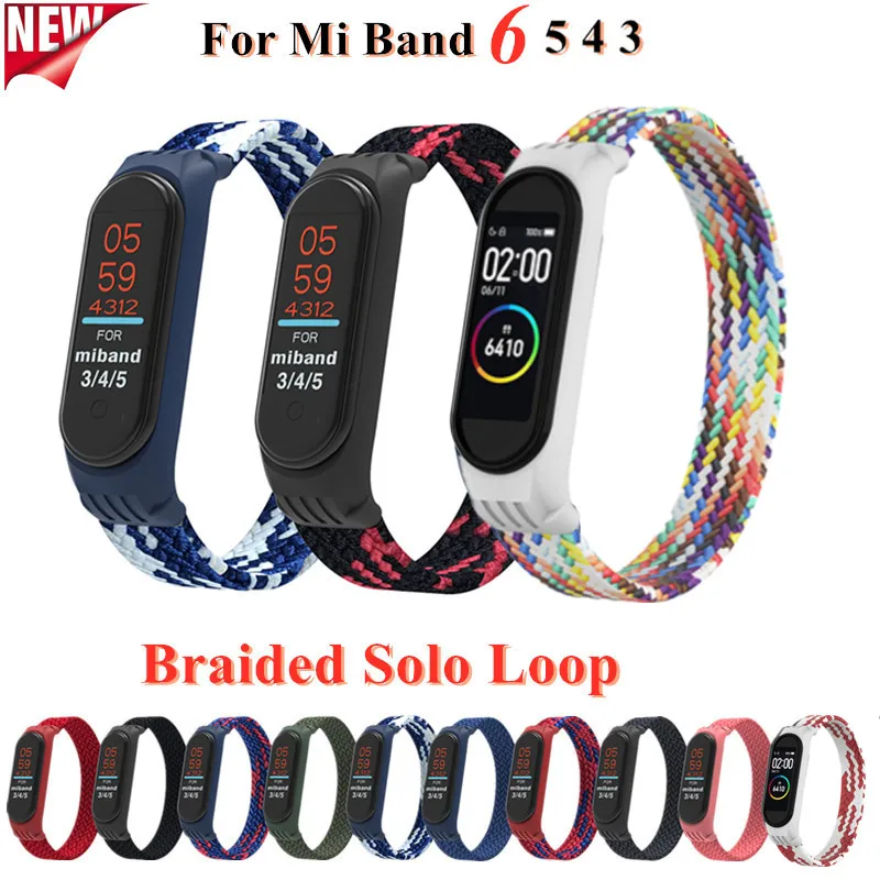 

Elastic Braided Solo Loop Strap Replaceable Nylon Bracelet For Xiaomi Mi Band 6 5 3 4 Nylon silicone Wristband For Miband 4 5 3