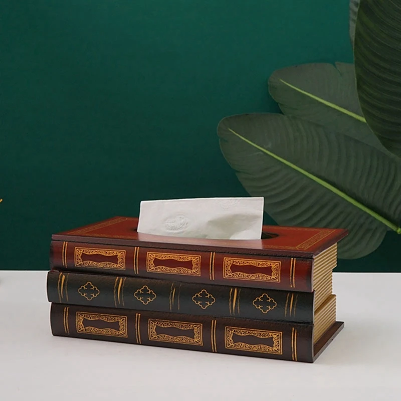 

Wooden Book Tissue Box Napkin Case Desktop Paper Holder Dispenser Storage Wet Wipes Home Decoration Vintage Organizer Ornament