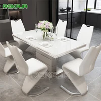 dining banquet restaurant dessert dining table set tempered glass solid wood artificial stone marble dinning room table