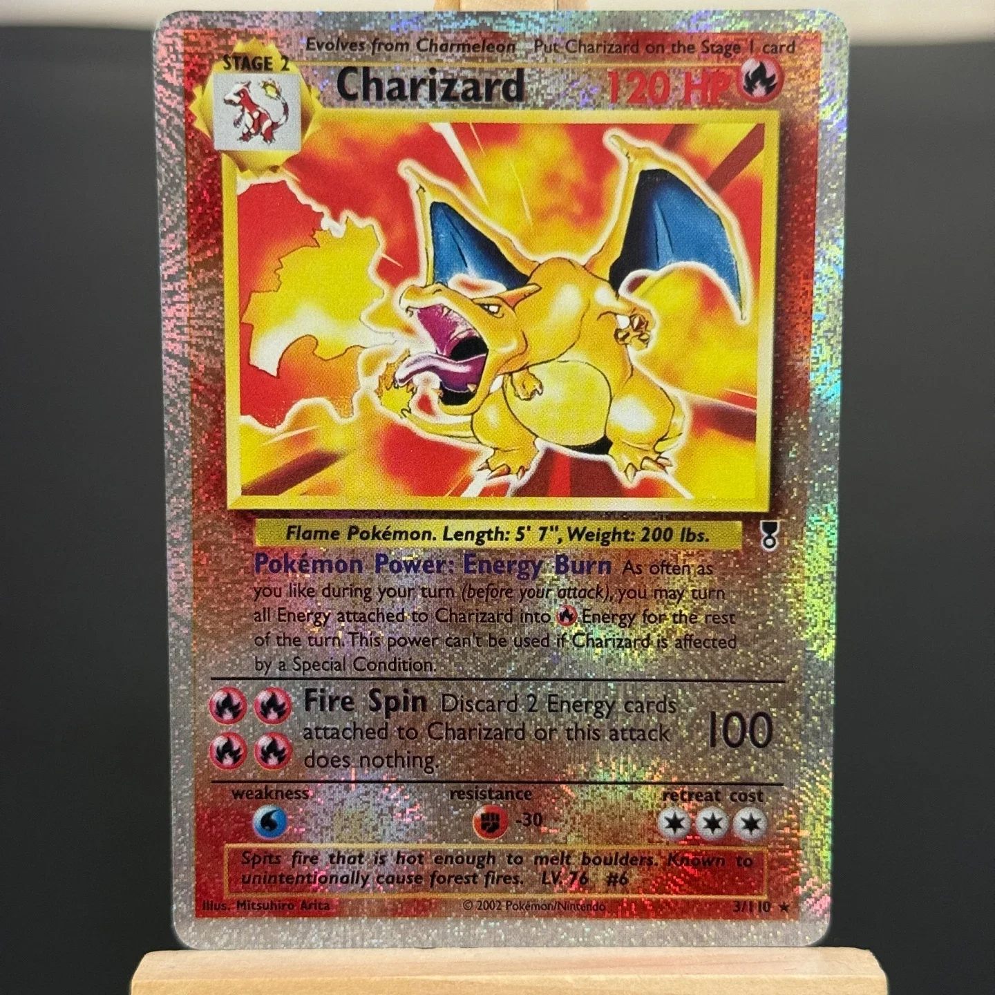 Фото Коллекционная карта TCG English Charizard, Легендарная коллекция 2002 года # 3 3/110 Реверсивная голографическая карта для самостоятельного изготовления прокси-карт №1