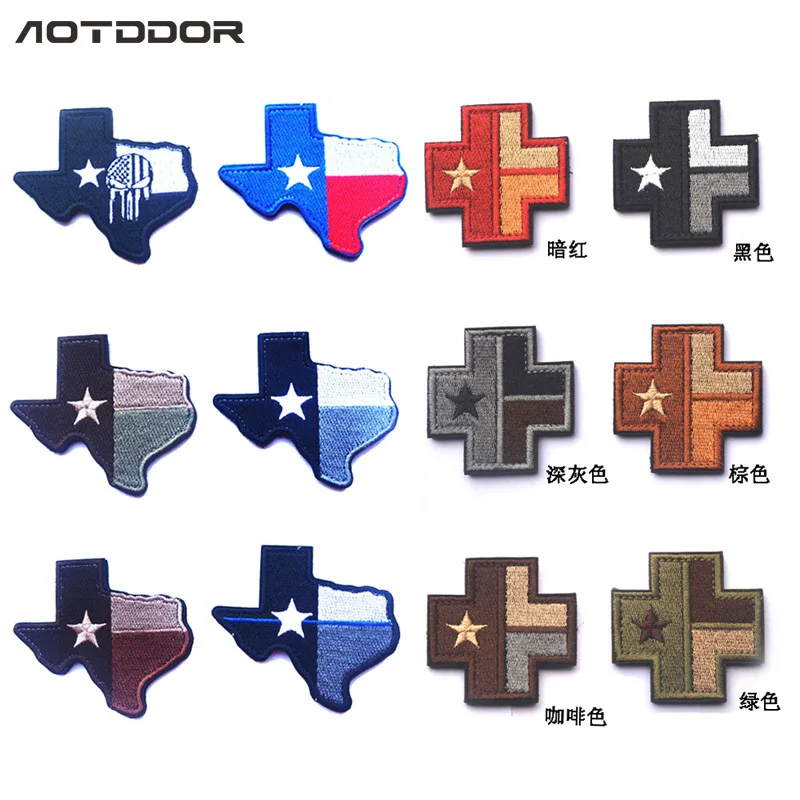 Texas Punisher Embroidered Badge American Texas State Flag Cross Emblem Map Outline Tactical Patch Hook Loop for Backpack Decor