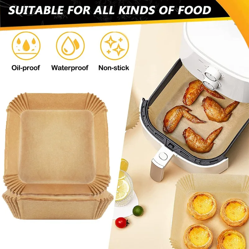 

50/100PCS disposable baking food paper tray, non stick pad, baking silicone paper, square circular air fryer accessories