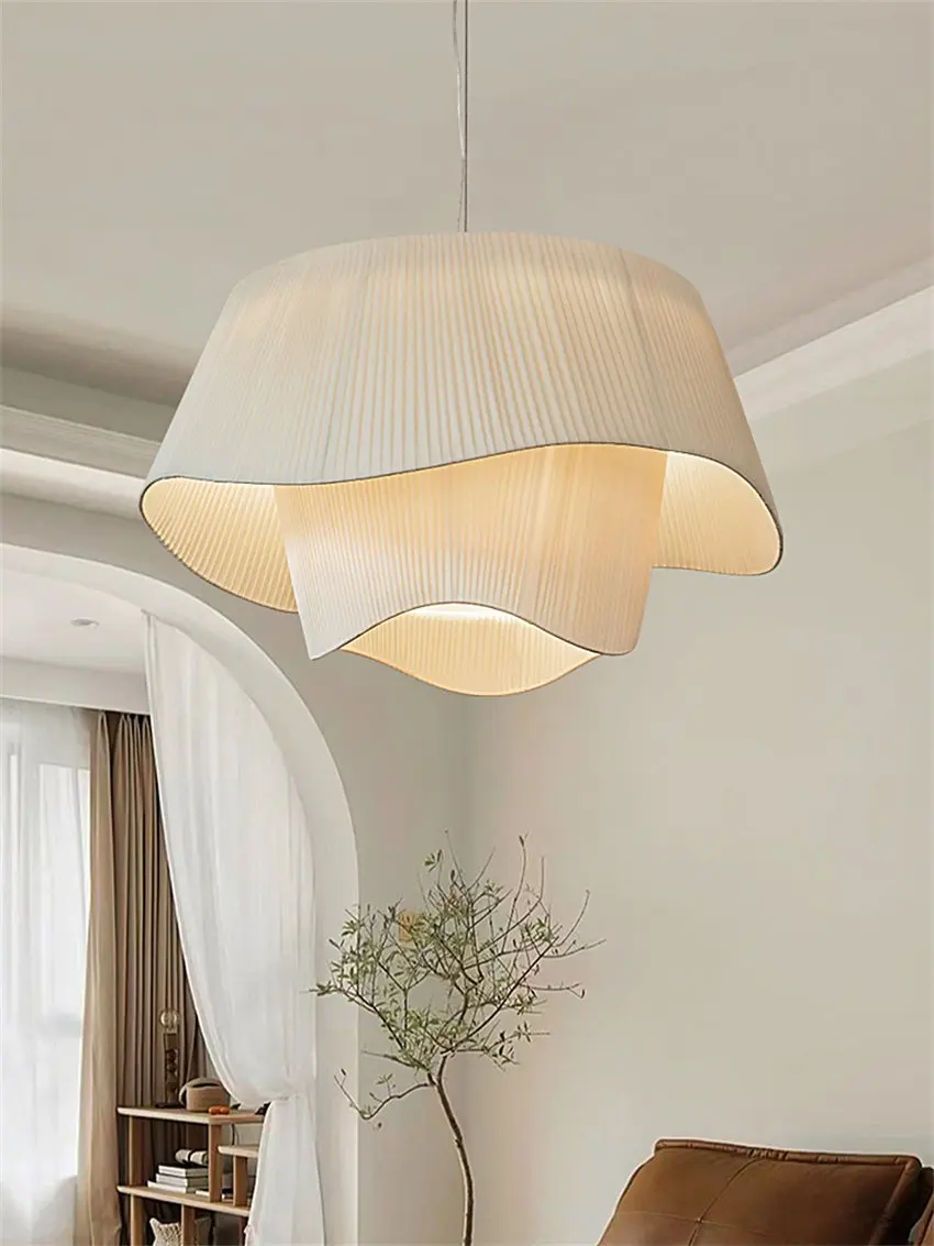 

Nordic bedroom double cloth pendant lights romantic bedroom lamp cream style living room light Nordic princess wave pendant lamp