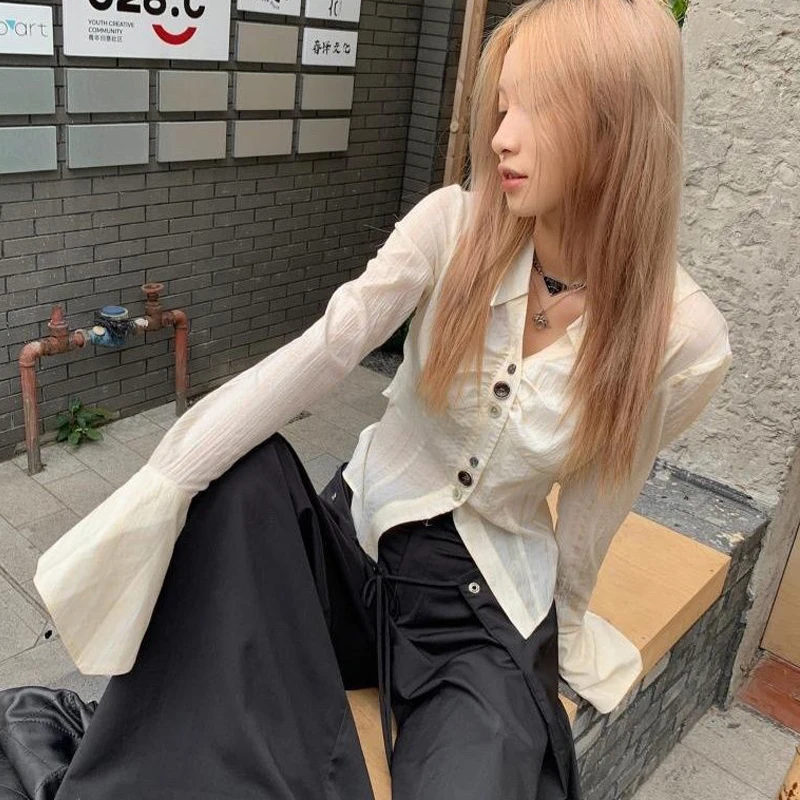 Женская блузка на пуговицах Повседневная Осенняя в Корейском стиле с