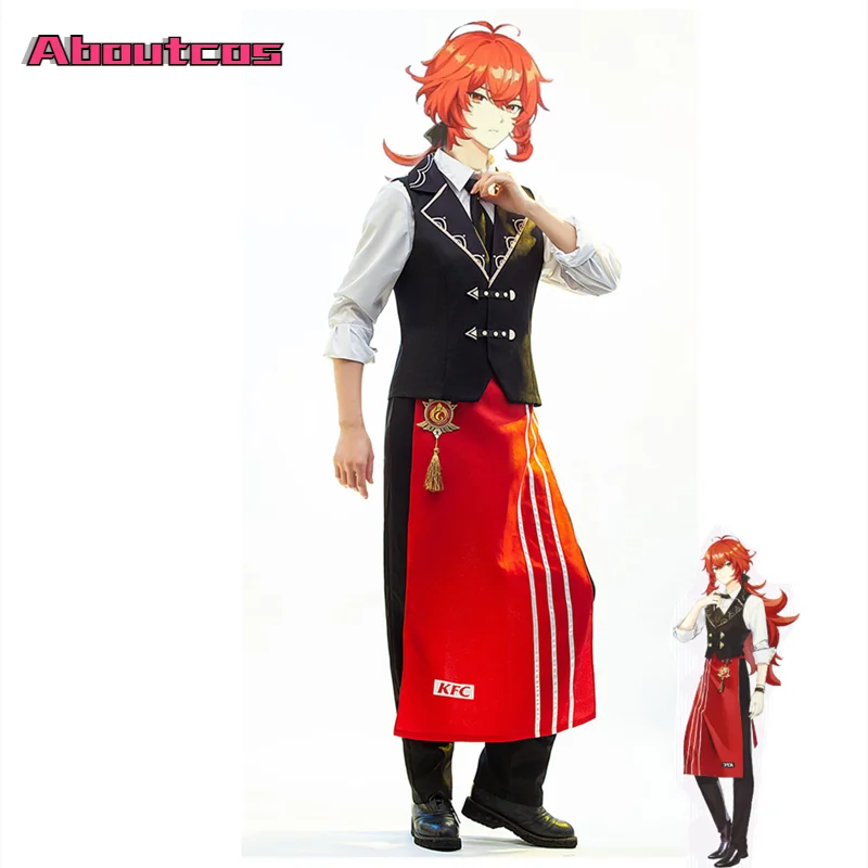 

Костюм для косплея геншина ударно дилук, униформа униформы официанта для косплея КФК дилук геншин, Аниме Реквизит для хэллоуивечерние, полный комплект