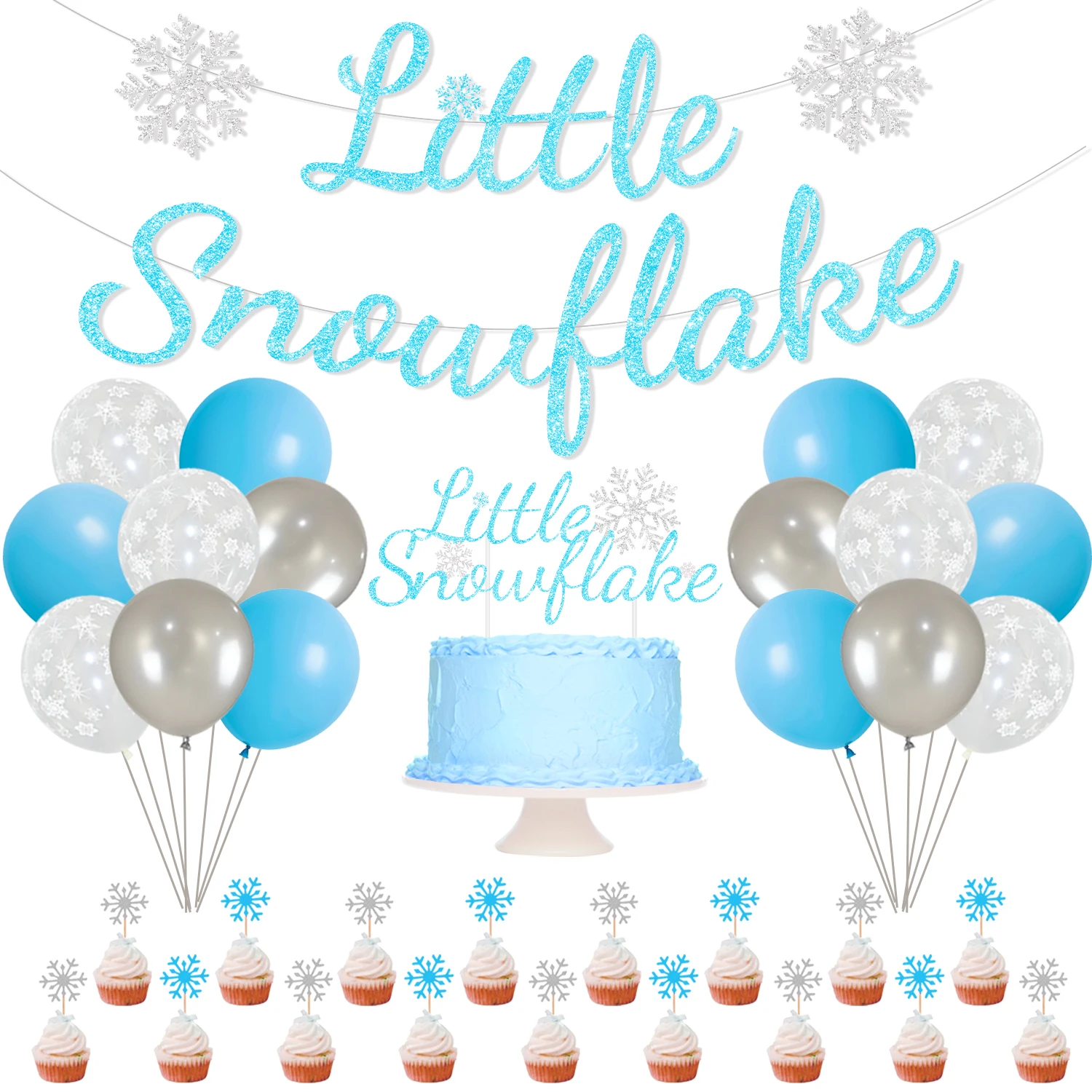 

Cheereveal Blue Sliver Snowflake Balloons Decorations Little Snowflake Banner Kids Winter Theme Birthday Party Baby Shower Decor